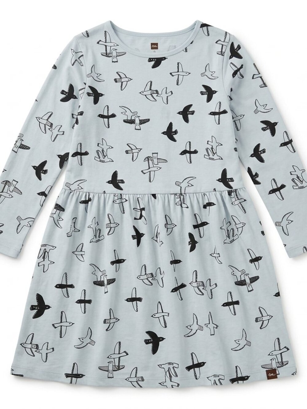 Tea Collection Girls Blue Long Sleeve Drop Waist Bird Print Dress Size 12